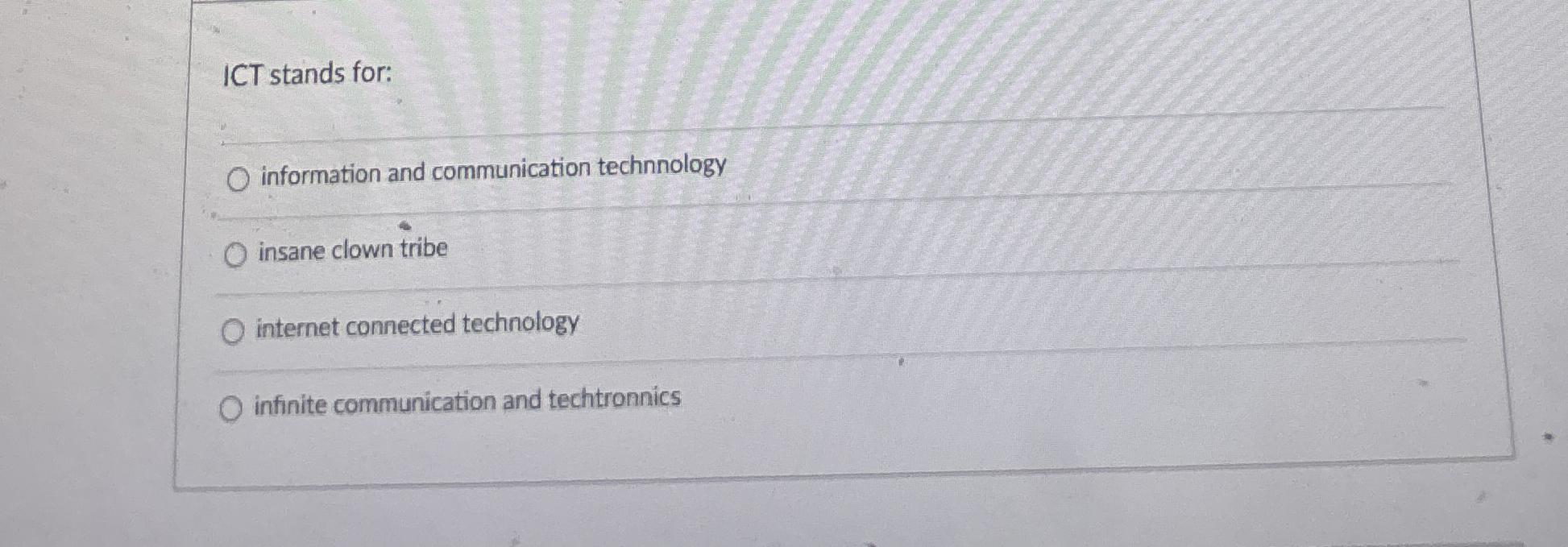 Solved ICT stands for:information and communication | Chegg.com