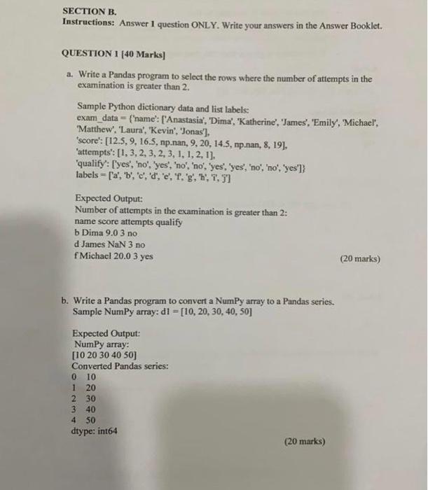 Solved SECTION B. Instructions: Answer 1 Question ONLY. | Chegg.com