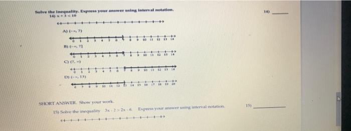 Solved 14) solve the inequality Express your answer using | Chegg.com