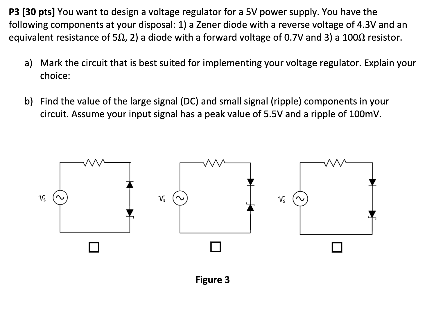 Solved P3 [30 ﻿pts] ﻿You want to design a voltage regulator | Chegg.com