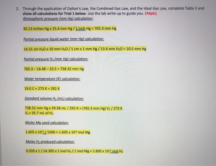 Solved Table 2. Experimental Data Trial 1 Trial 2 Trial 3 | Chegg.com