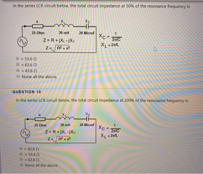 Solved In The Series Lcr Circuit Below The Total Circuit Chegg Com