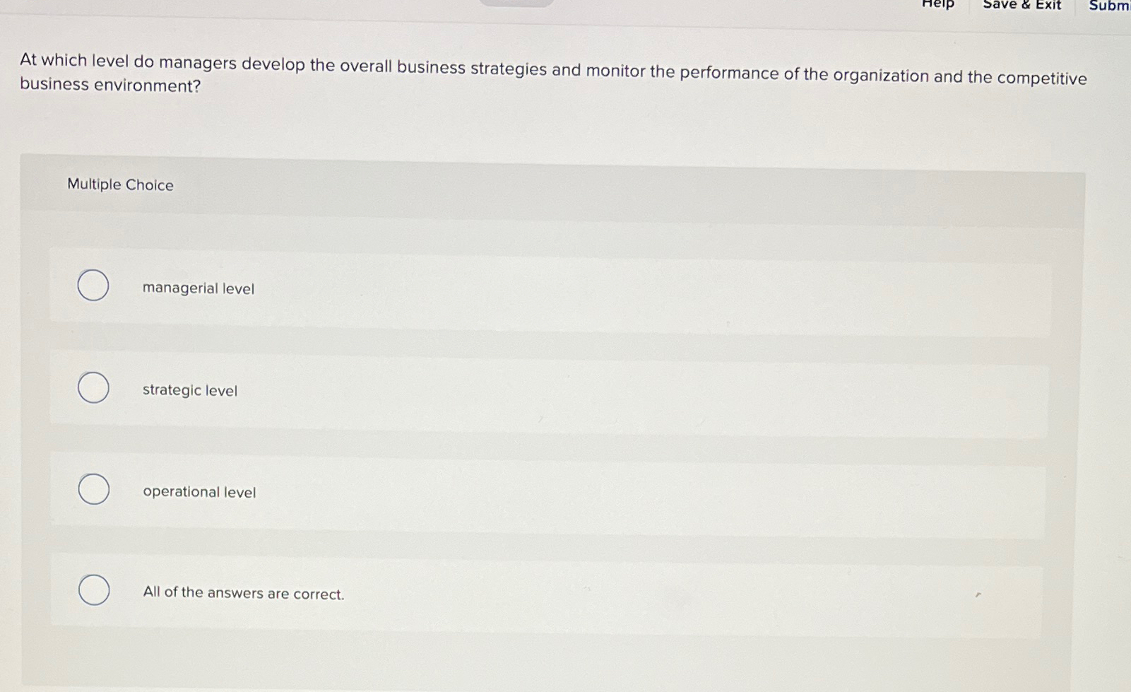 Solved At which level do managers develop the overall | Chegg.com