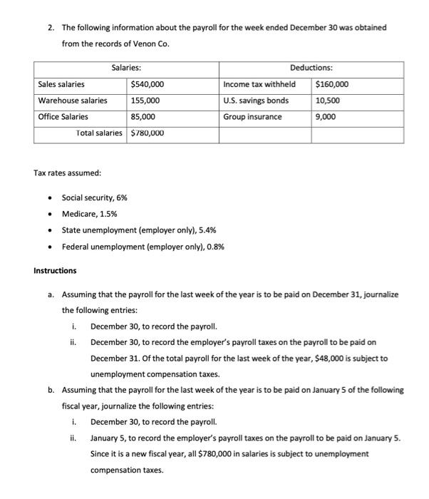 Solved 2. The Following Information About The Payroll For | Chegg.com