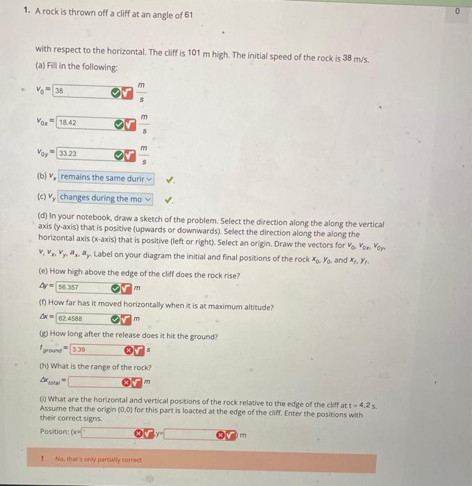 Solved 1. A rock is thrown off a cliff at an angle of 61 | Chegg.com
