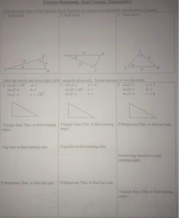 Solved: Practice Worksheet: Right Triangle Trigonometry Fi... | Chegg.com