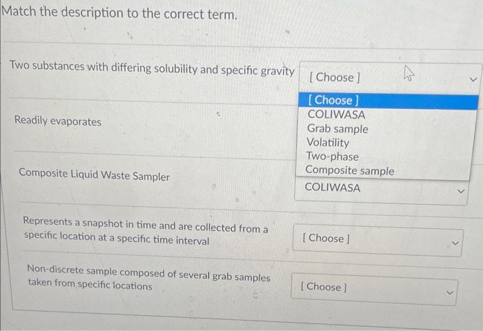 Solved Match the description to the correct term. Two | Chegg.com
