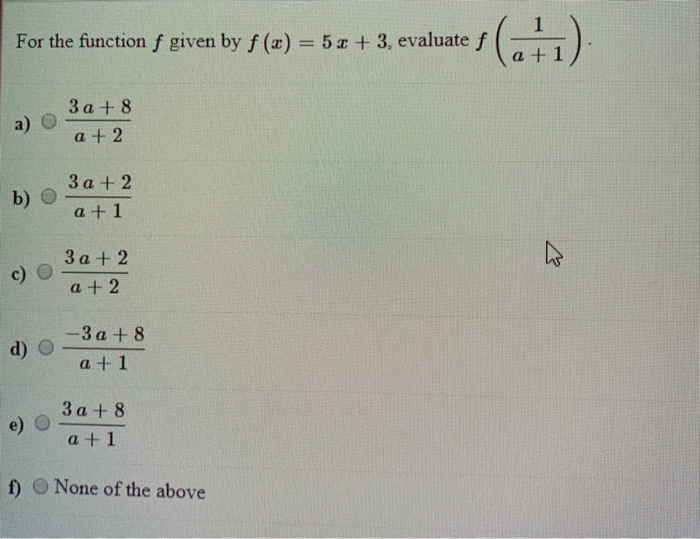 Solved For the function f given by f(x) = 5x + 3, evaluate | Chegg.com