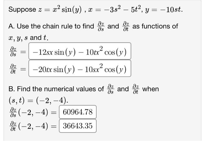 Solved Suppose Zx2sinyx−3s2−5t2y−10st A Use The 9455