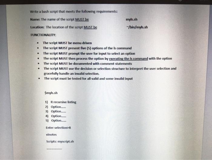Solved Write A Bash Script That Meets The Following Chegg Com