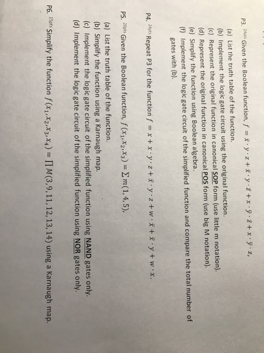 Solved P3 24pts Given The Boolean Function F Y Z A Chegg Com