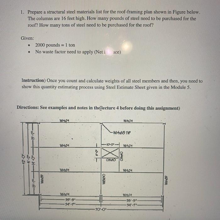 Solved 1. Prepare a structural steel materials list for the | Chegg.com