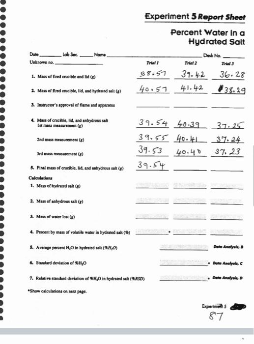 experiment 5 percent water in a hydrated salt pre lab