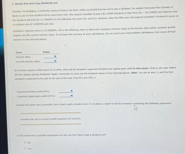 Solved 7. Storks that don't pay dividends yet Goodiwin