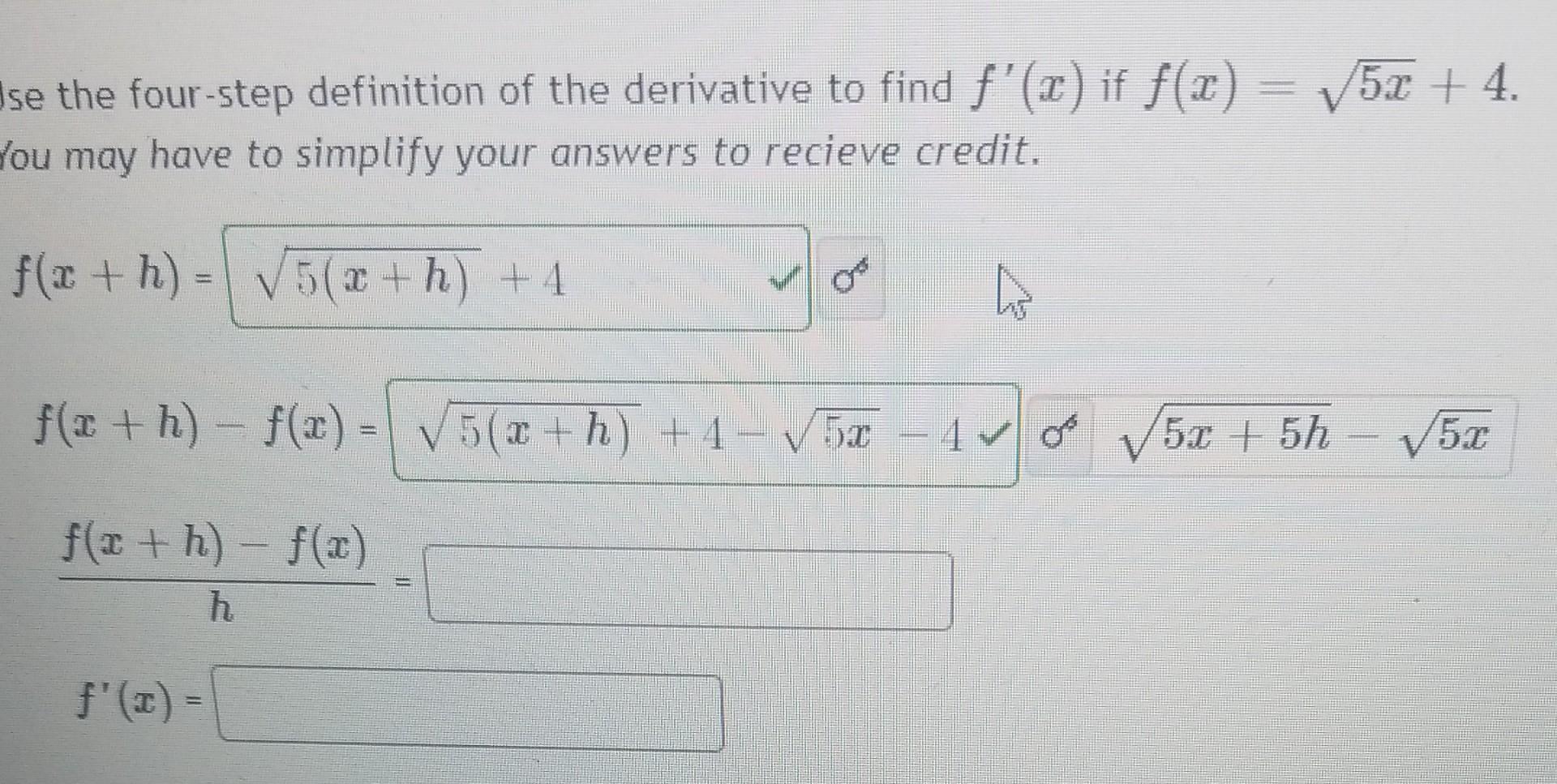 Solved se the four-step definition of the derivative to find | Chegg.com