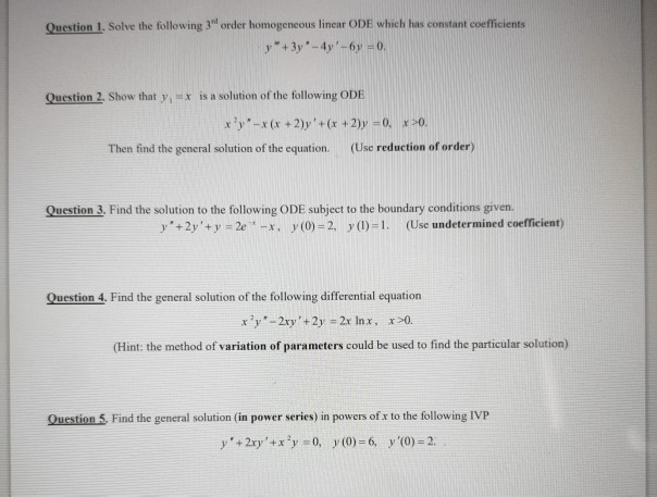 Solved Question 1. Solve the following 3 order homogeneous | Chegg.com