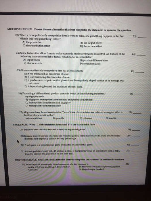 Solved MULTIPLE CHOICE. Choose The One Alternative That Best | Chegg.com