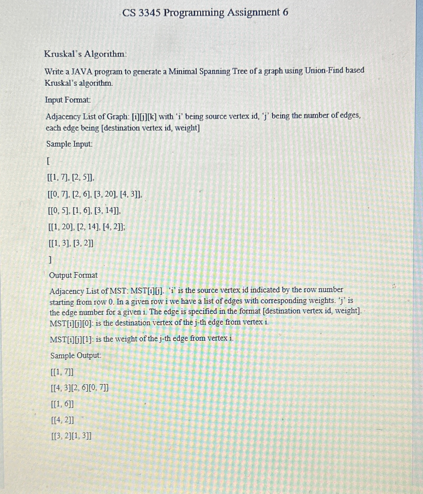 Solved CS 3345 ﻿Programming Assignment 6Kruskal's | Chegg.com