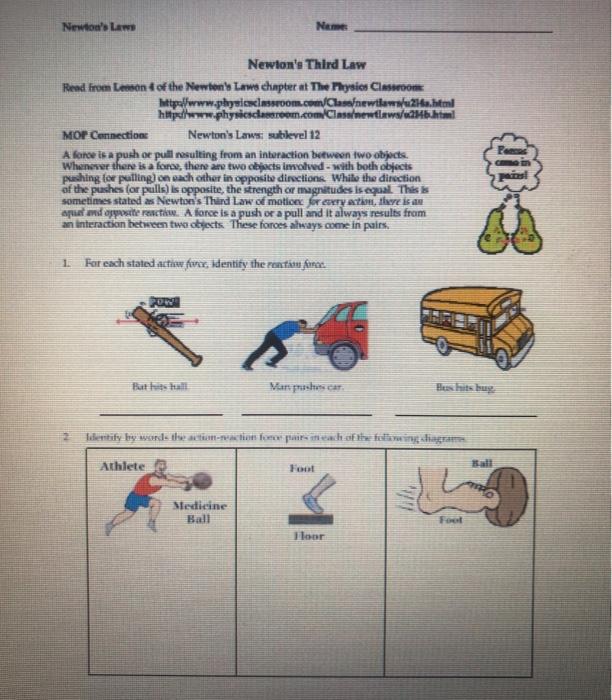 Newton S Law Nem Newton S Third Law Read From Lesent Chegg 