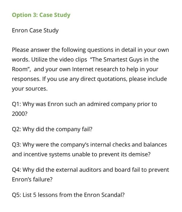 enron case study answers