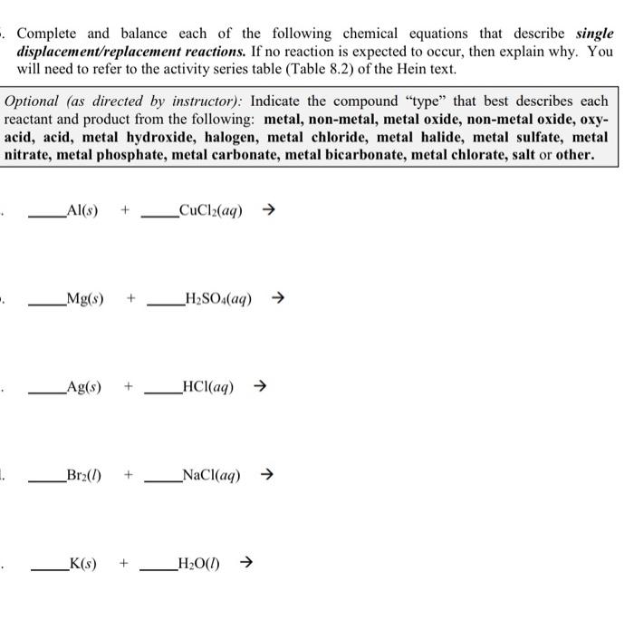 Solved Complete and balance each of the following chemical | Chegg.com