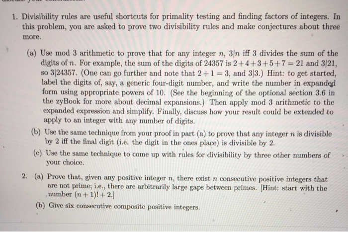 Solved 1. Divisibility rules are useful shortcuts for | Chegg.com