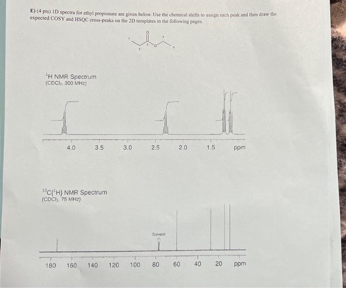 Solved E) (4 pts) 1D spectra for ethyl propionate are given | Chegg.com