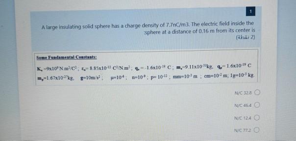 Solved A large insulating solid sphere has a charge density | Chegg.com