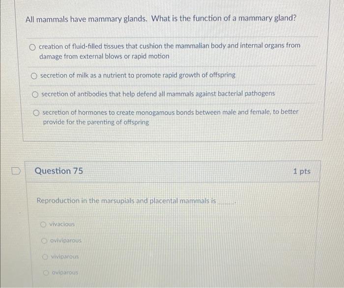 Solved All mammals have mammary glands. What is the function | Chegg.com