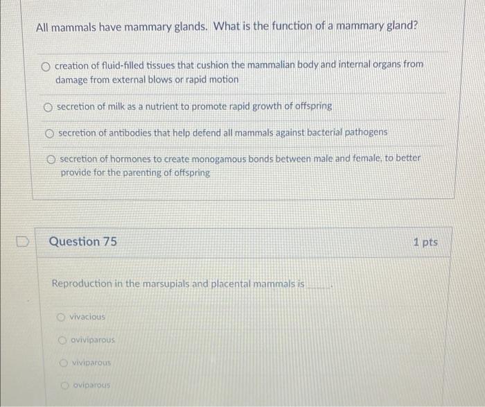 Solved All mammals have mammary glands. What is the function | Chegg.com