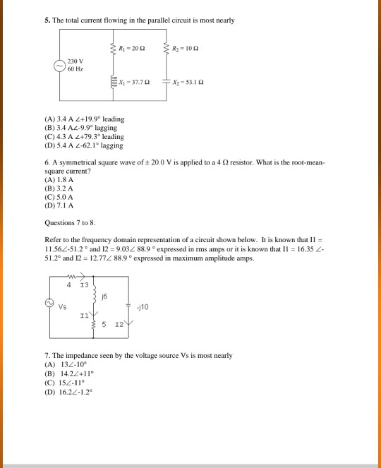 Solved 5. The total current flowing in the parallel circuit | Chegg.com