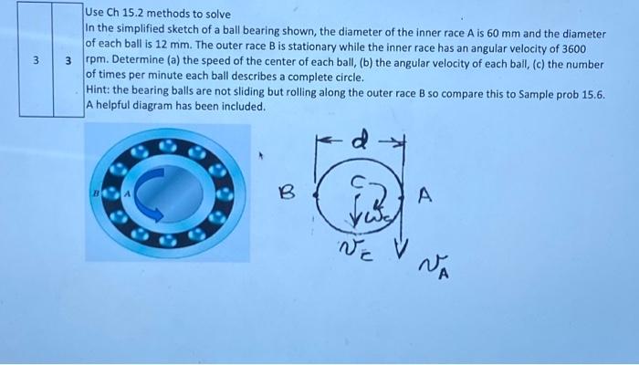 Use Ch 15.2 methods to solve
In the simplified sketch of a ball bearing shown, the diameter of the inner race \( A \) is \( 6