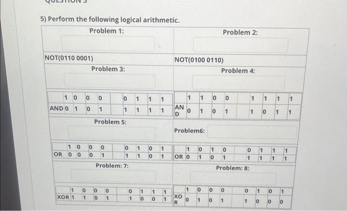Solved 5) Perform the following logical arithmetic. | Chegg.com