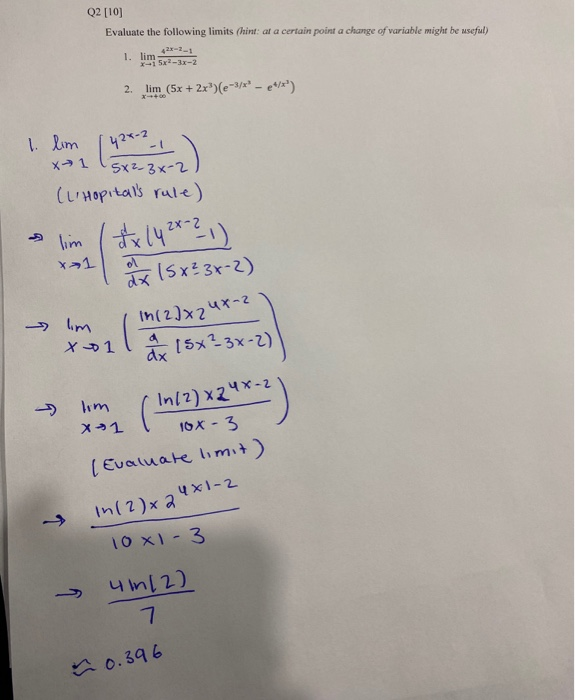 Solved Q2 [10] Evaluate the following limits (hint: at a | Chegg.com