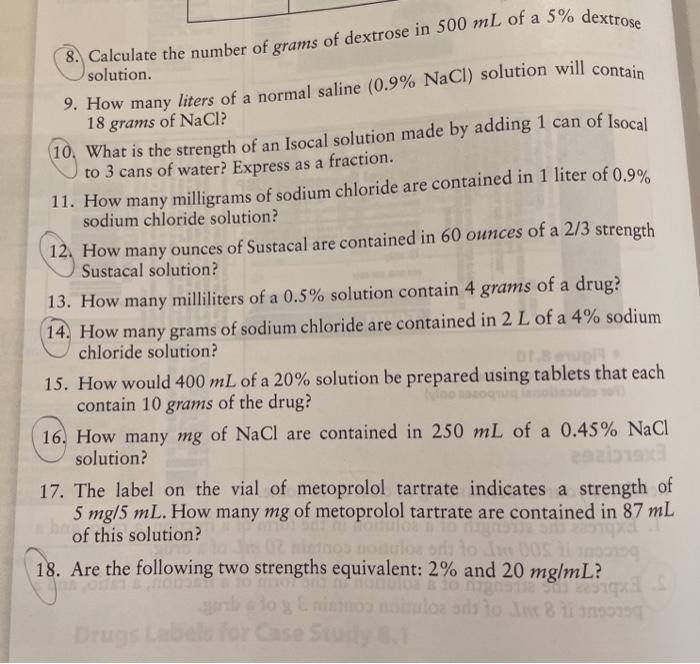Solved 8. Calculate the number of grams of dextrose in 500