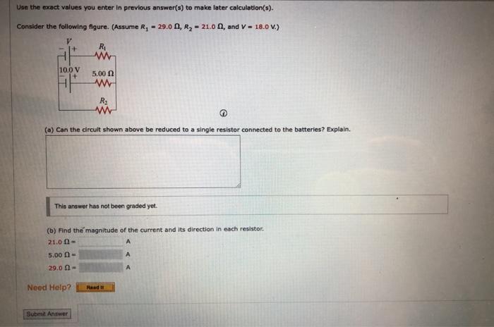 Solved Use the exact values you enter in previous answer(s) | Chegg.com