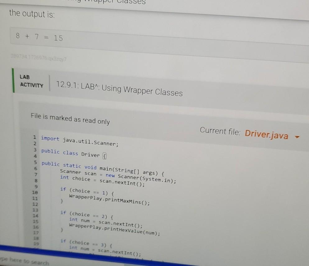 Solved 12.9 LABA: Using Wrapper Classes The Driver program | Chegg.com