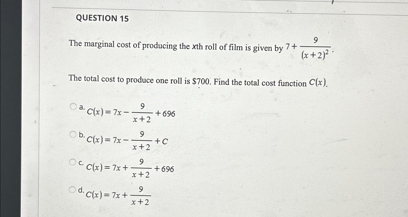solved-question-15the-marginal-cost-of-producing-the-x-th-chegg