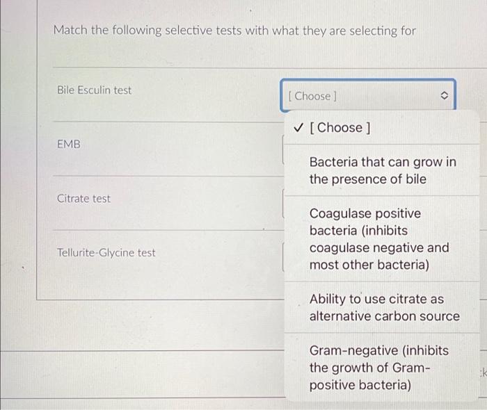 Solved Match the following selective tests with what they | Chegg.com