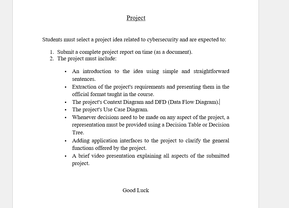 Solved ProjectStudents must select a project idea related to | Chegg.com