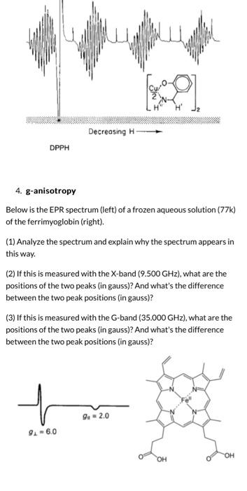 Solved 4. g-anisotropy Below is the EPR spectrum (left) of a | Chegg.com