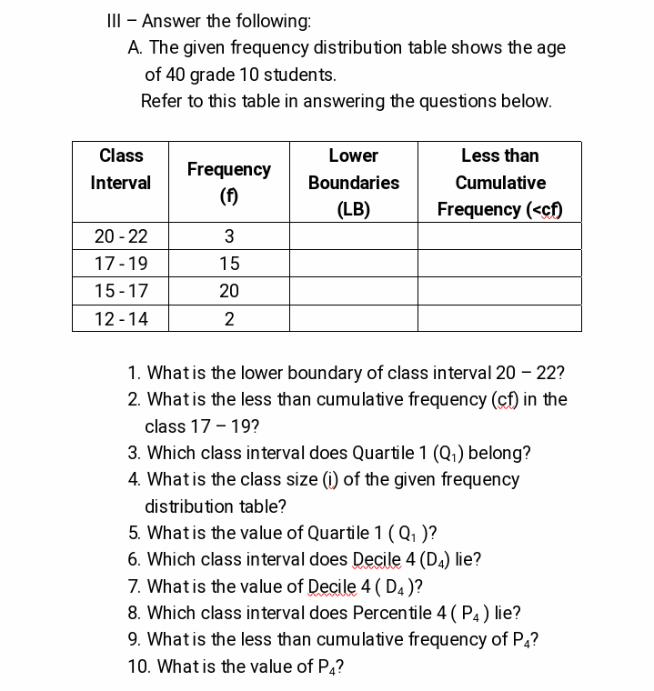 Solved III Answer the following A. The given frequency