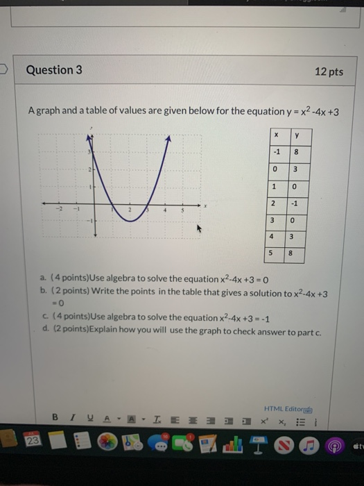 Solved Question 3 12 Pts A Graph And A Table Of Values Are Chegg Com