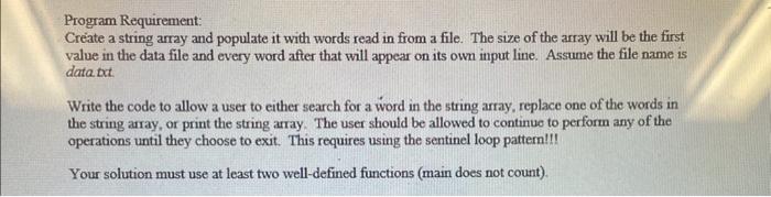 Solved Program Requirement: Create a string array and | Chegg.com