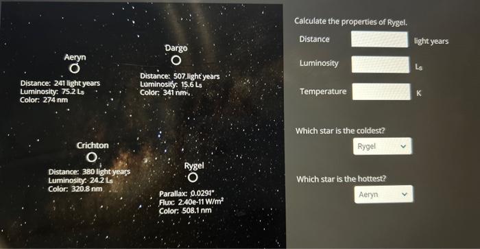 Solved Calculate the properties of Rygel. Distance light | Chegg.com