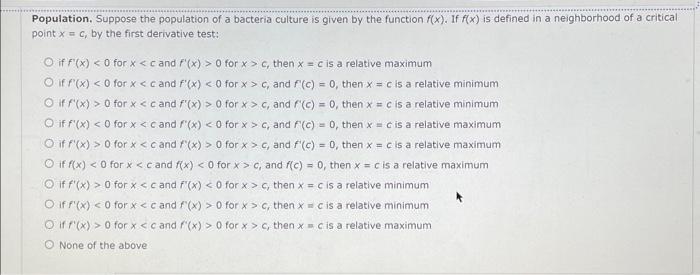 Solved Population. Suppose the population of a bacteria | Chegg.com