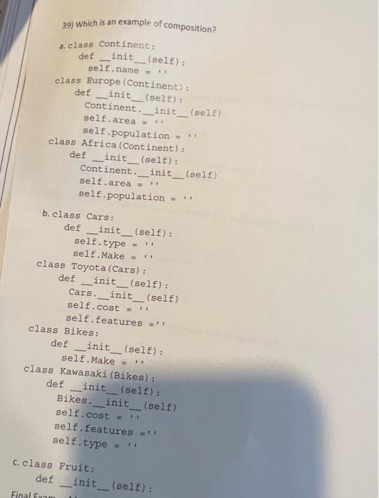 Solved 39) Which is an example of composition? a. class | Chegg.com