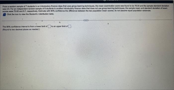 Solved From a random sample of 7 studenta in an introductory | Chegg.com