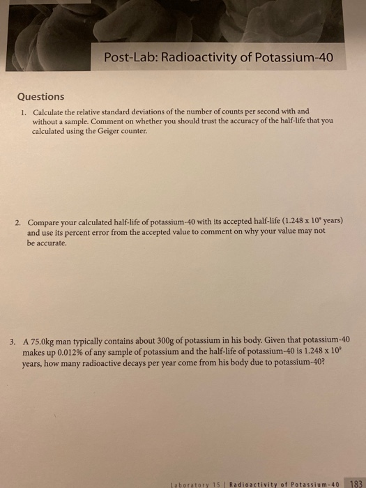 Solved Laboratory 15 Data Radioactivity Of Potassium40