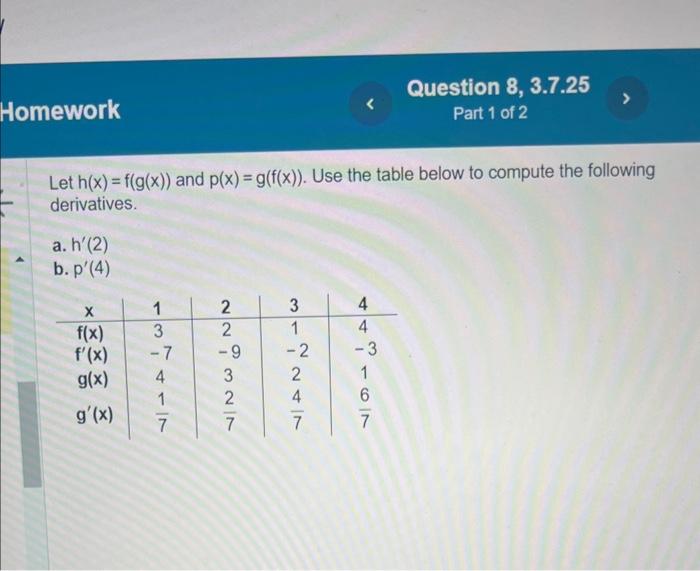 Solved Let H X F G X And P X G F X Use The Table